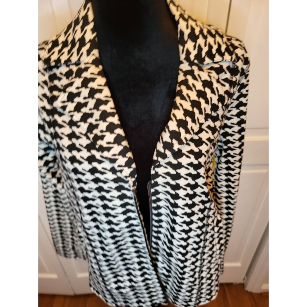 NWT Black/White Houndstooth Knit Zip Up Jacket L Retro Preppy Twee Mod Style - Picture 3 of 6